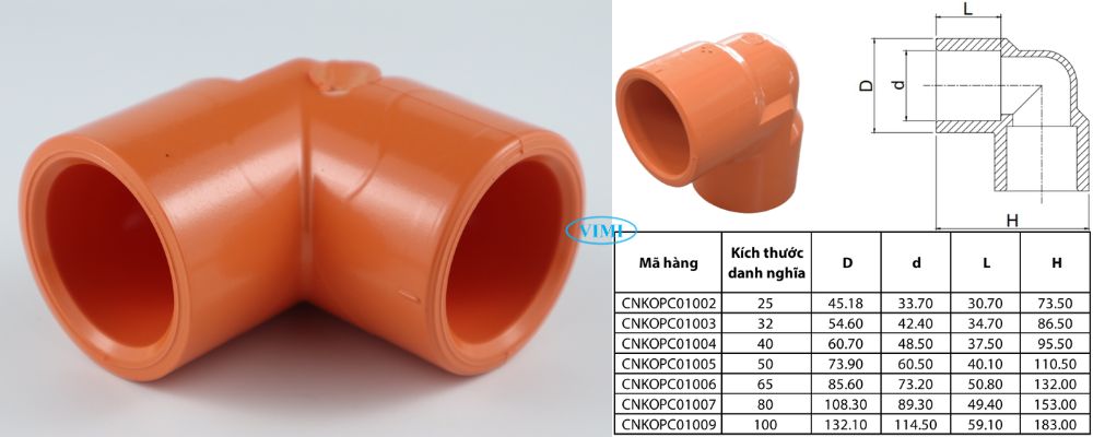 kích thước cút nhựa gs cpvc pccc dán keo