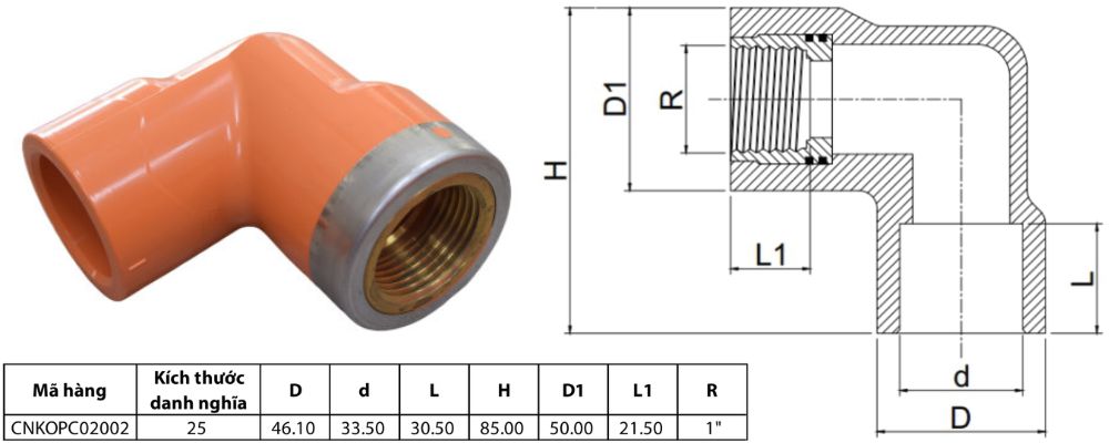 kích thước cút nhựa gs cpvc pccc ren trong