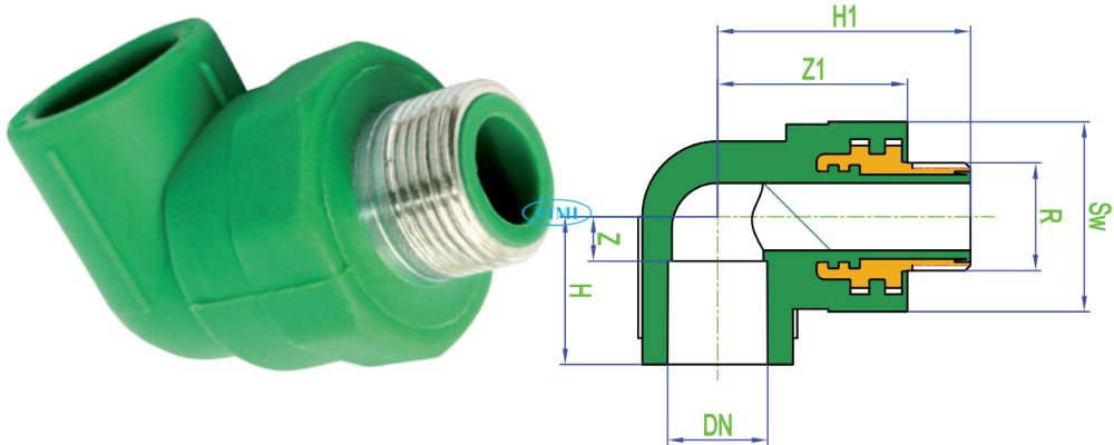 kích thước cút ppr dekko ren ngoài