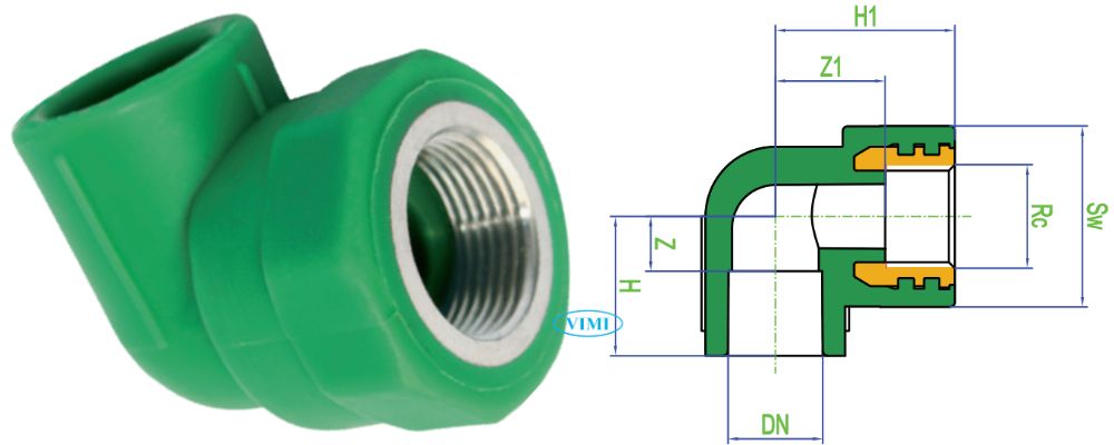 kích thước cút ppr dekko ren trong