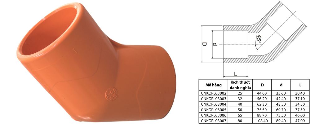 kích thước lơi chếch nhựa gs cpvc pccc 45 độ
