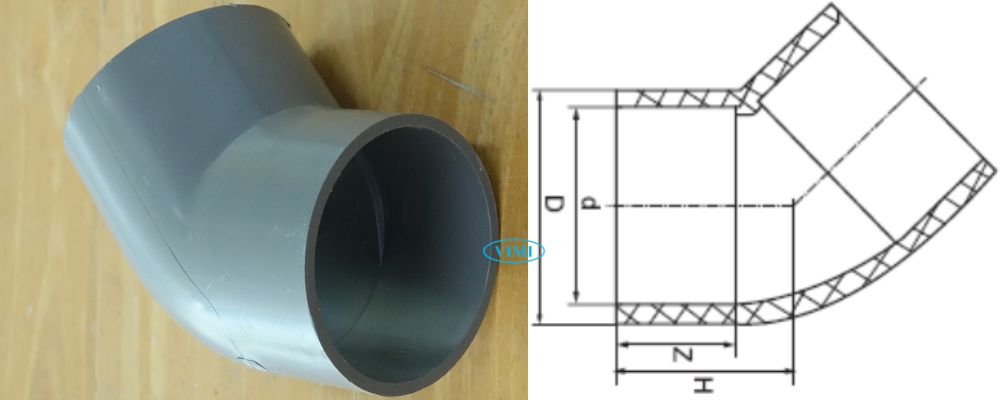 Lơi nhựa GS cPVC công nghiệp kích thước lơi nhựa gs cpvc công nghiệp 45 độ