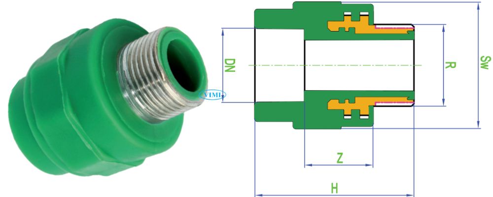 kích thước măng sông ppr dekko ren ngoài