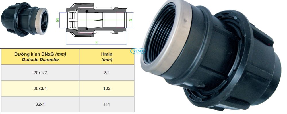 Nối Dekko HDPE kích thước nối dekko hdpe ren trong