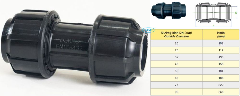 Nối Dekko HDPE kích thước nối dekko hdpe thẳng