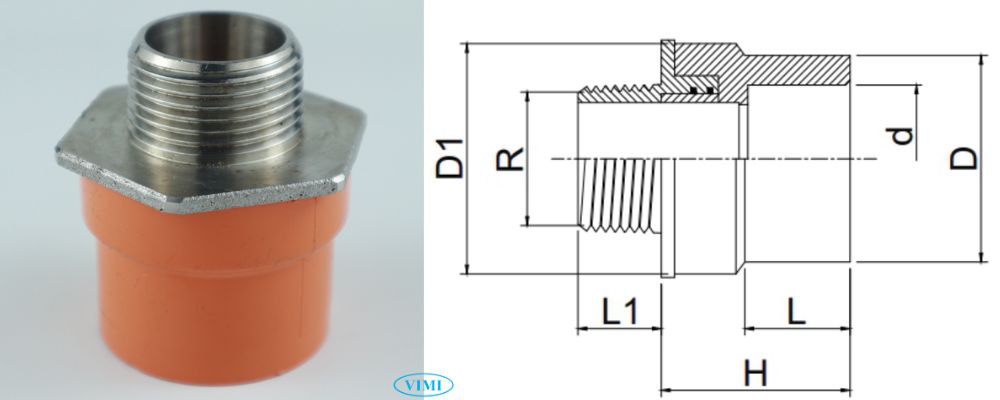 Nối nhựa GS cPVC PCCC kích thước nối nhựa gs cpvc pccc ren ngoài