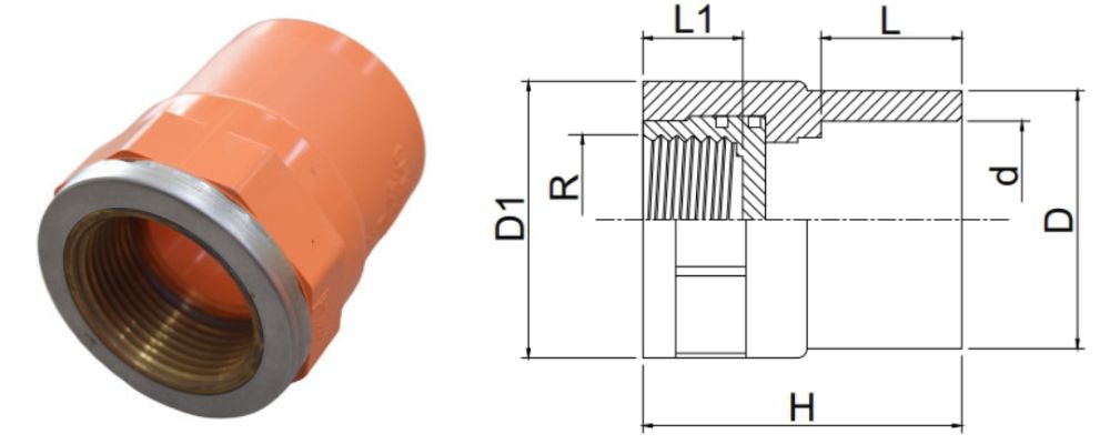 Nối nhựa GS cPVC PCCC kích thước nối nhựa gs cpvc pccc ren trong đều
