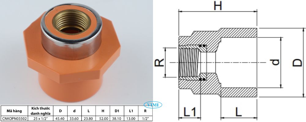 Nối nhựa GS cPVC PCCC kích thước nối nhựa gs cpvc pccc ren trong giảm