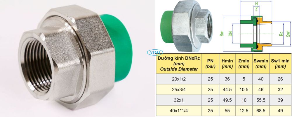 kích thước rắc co ppr dekko ren trong