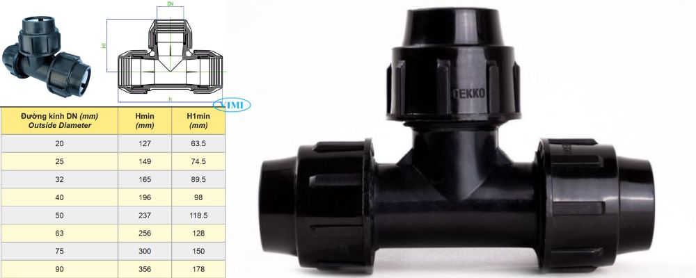 Tê Dekko HDPE kích thước tê dekko hdpe đều ren