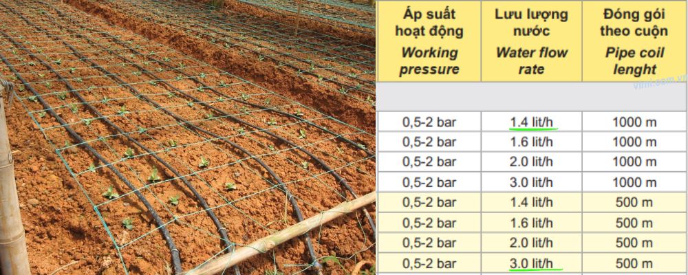 lưu lượng tưới ống nhỏ giọt dekko