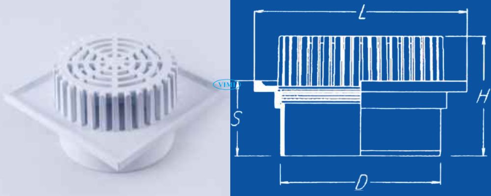 Phễu thu nước uPVC GS bản vẽ phễu thu nước upvc gs mái có cầu chắn rác