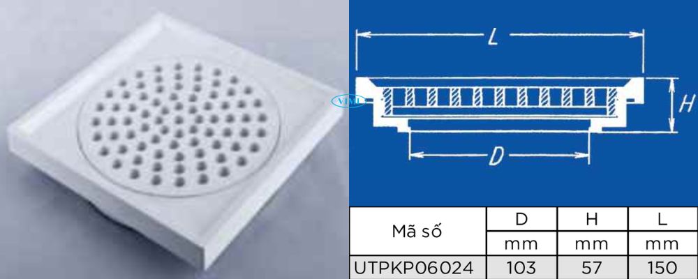 Phễu thu nước uPVC GS bản vẽ phễu thu nước upvc gs sàn dạng phẳng vít 6 inch