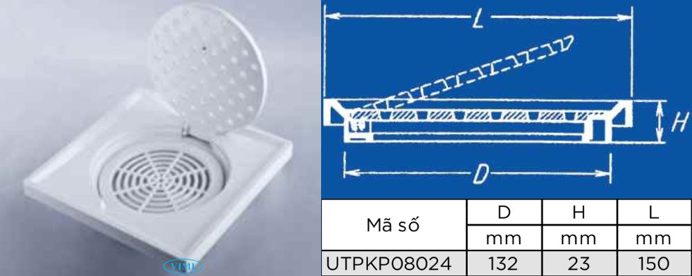 Phễu thu nước uPVC GS bản vẽ phễu thu nước upvc gs sàn lưới chống côn trùng 6 inch
