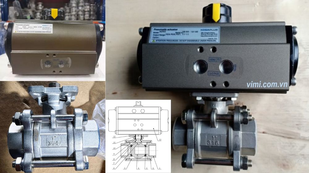cấu tạo van bi 3 mảnh khí nén