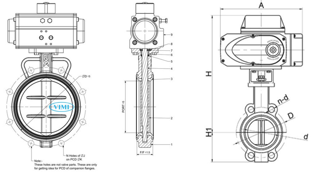 bản vẽ van bướm khí nén và điện