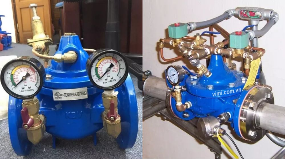 van giảm áp mặt bích hơi nóng