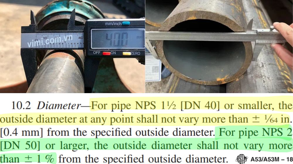 astm a53 quy định về đường kính ống thép
