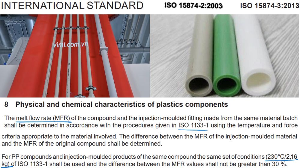 ISO 15874 - Tiêu chuẩn cho hệ thống ống PP nước nóng lạnh đặc tính vật lý theo iso 15874