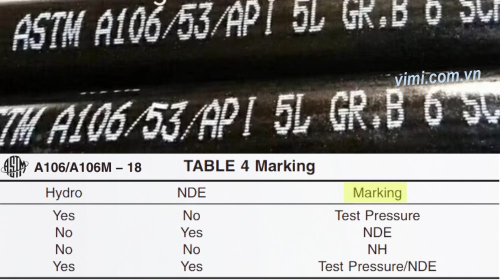 đánh dấu theo tiêu chuẩn astm a106