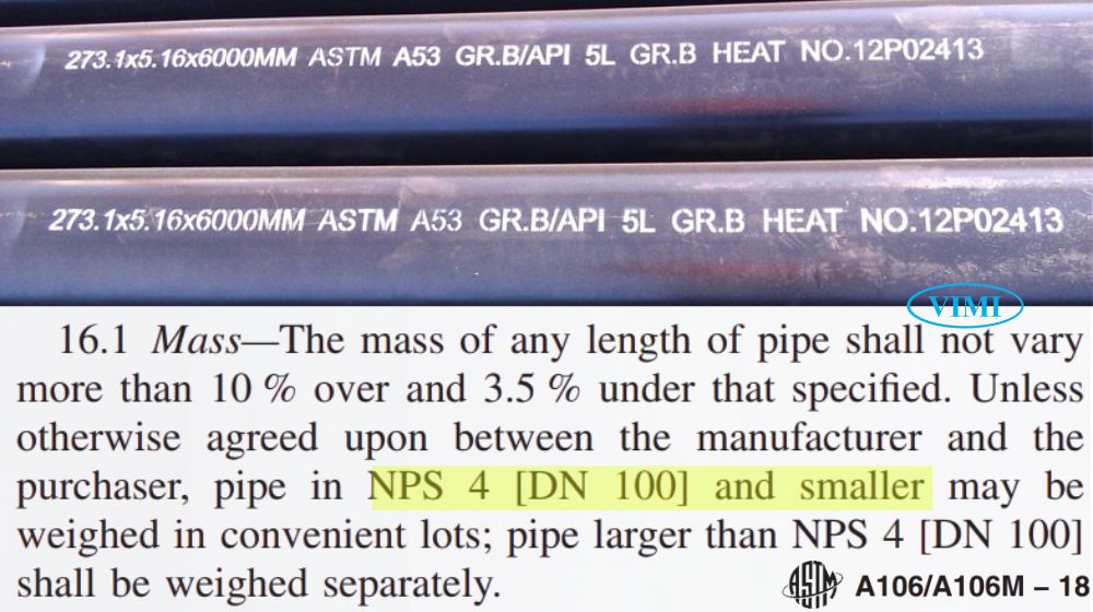 khối lượng và đường kính ống theo astm a106