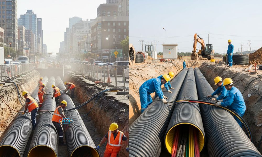 Ống HDPE 2 vách - 4 ứng dụng thực tế luồn cáp điện viễn thông ống hdpe 2 vách