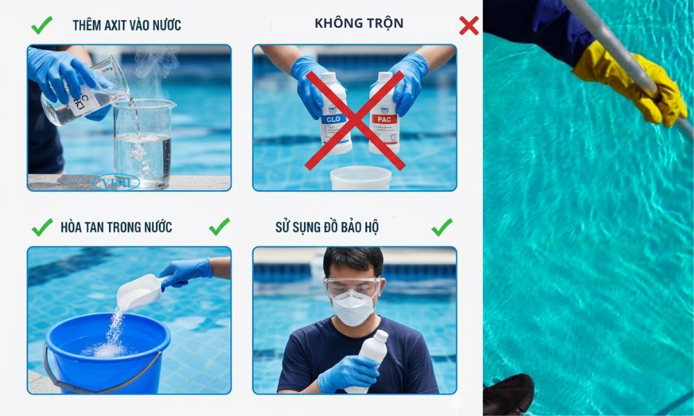 lưu ý an toàn khi sử dụng hóa chất bể bơi 1