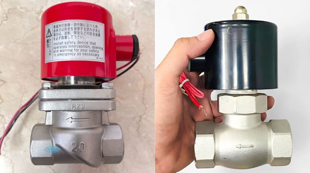 mũi tên trên thân van điện từ 24v phi 27