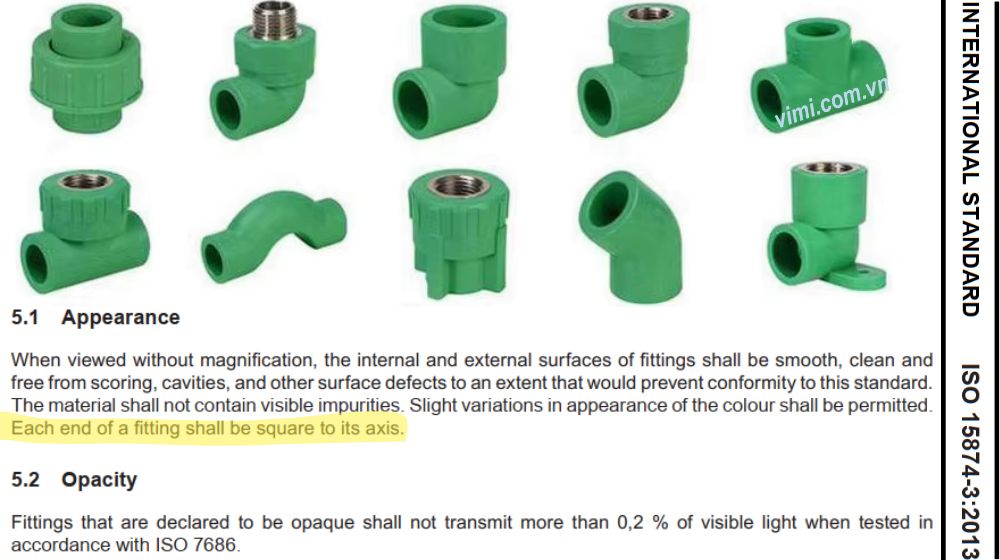 ISO 15874 - Tiêu chuẩn cho hệ thống ống PP nước nóng lạnh ngoại quan phụ kiện pp theo iso 15874