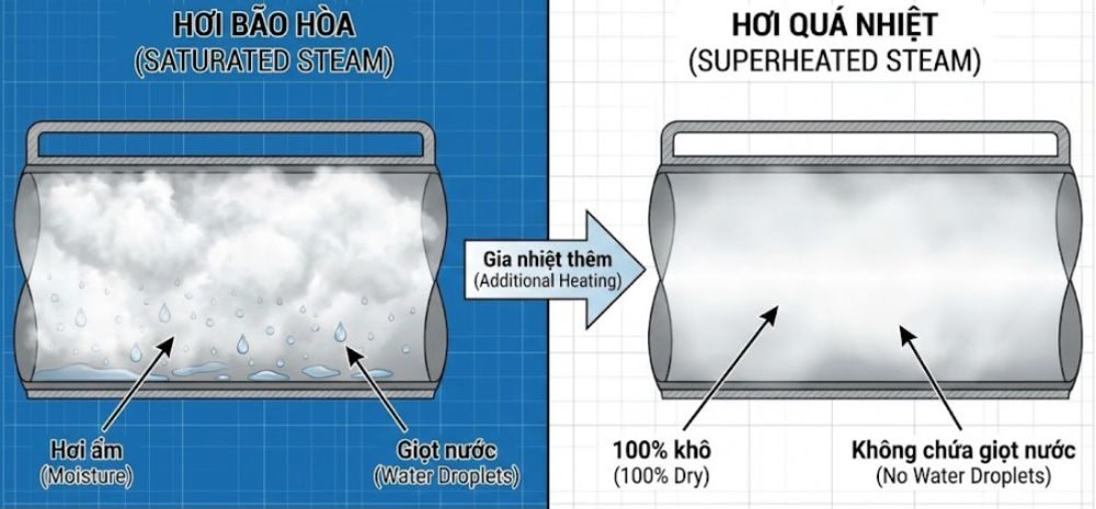 so sánh hơi bão hòa và hơi quá nhiệt