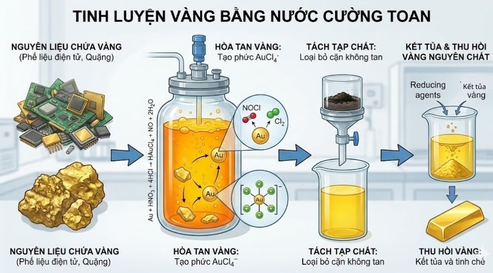 ứng dụng nước cường toan trong tinh luyện vàng và kim loại quý
