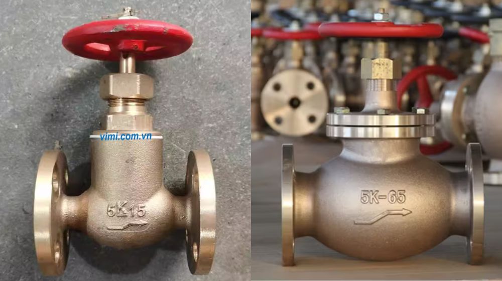 kích cỡ của van cầu đồng nối bích 5k