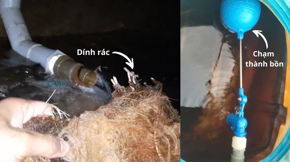 phao cơ không ngắt nước do dính vật cản