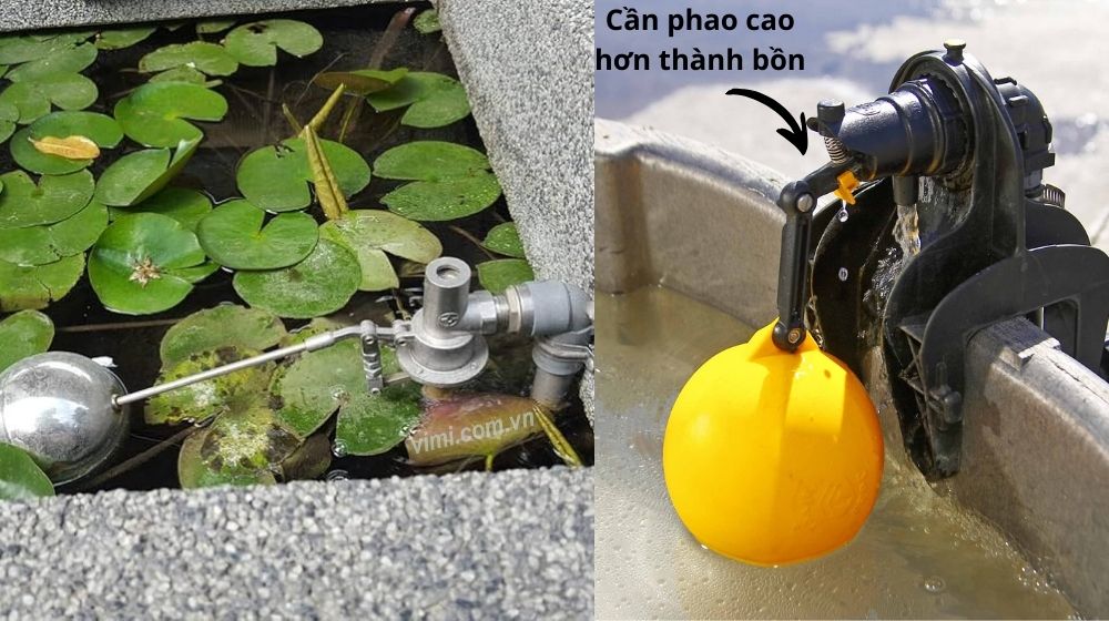 phao cơ không ngắt nước lắp đặt sai