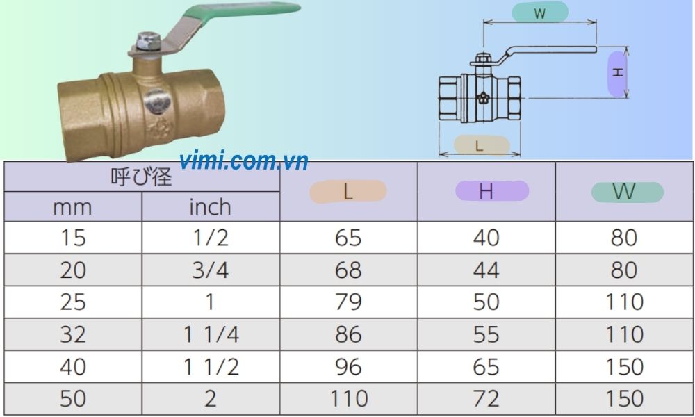Yamato VHB3F bảng kích thước của van yamato vhb3f