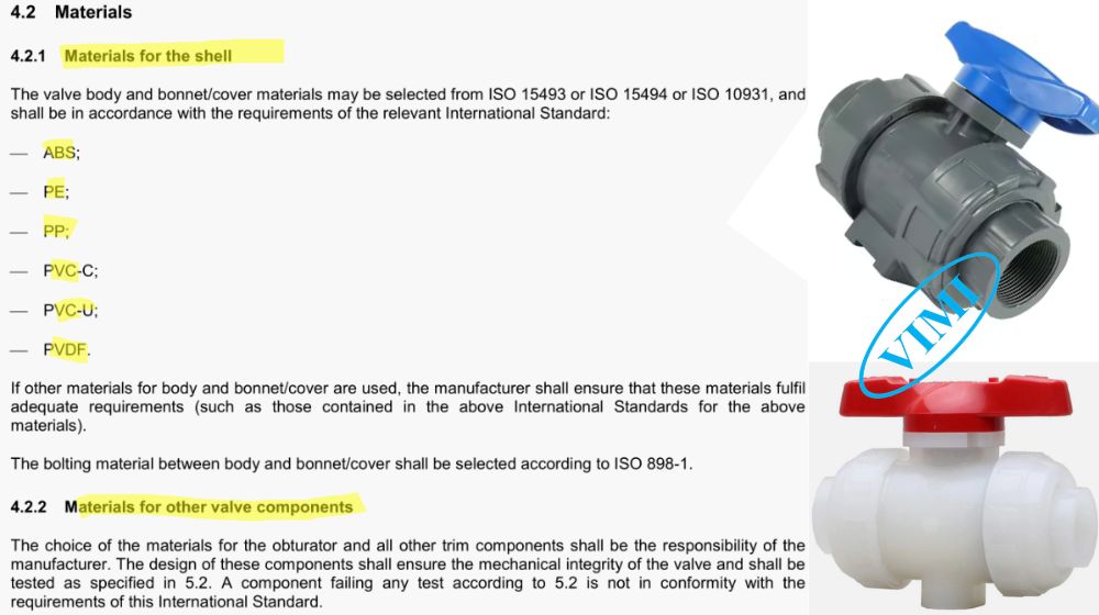 iso 16135 quy định vật liệu van bi nhưa