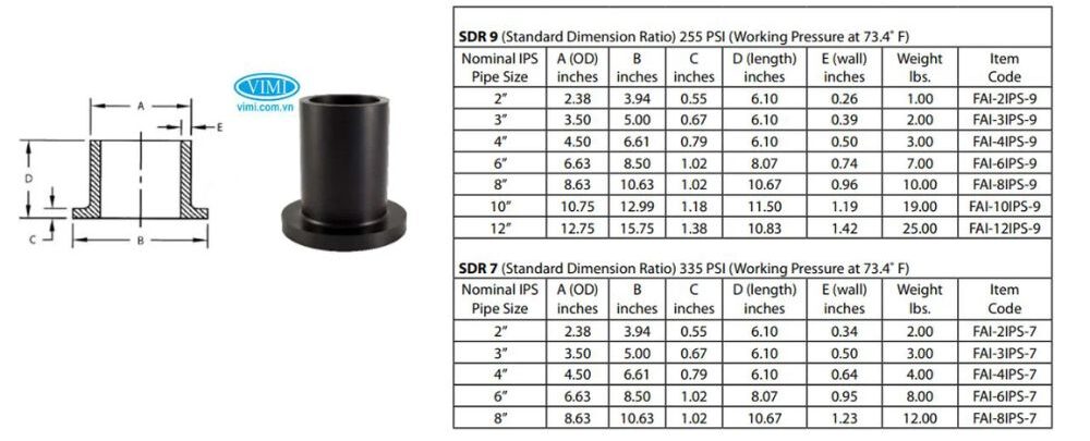 mặt bích hdpe sdr 9 và sdr 7