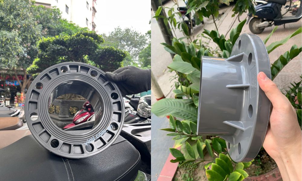 mặt trước và mặt sau của mặt bích nhựa phi 60