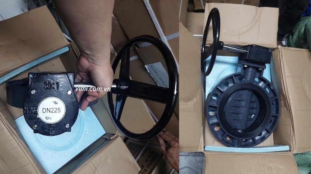 van bướm nhựa pvc dn225 tay quay