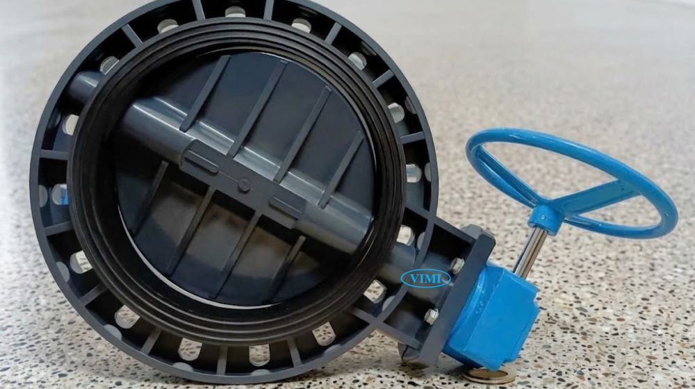 van bướm nhựa pvc dn355 lắp ống thép