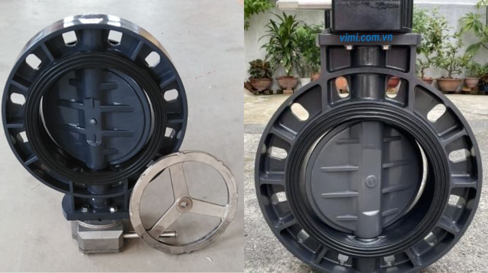 Van bướm nhựa tay quay PVC 315 van bướm nhựa pvc 315 lắp ống inox