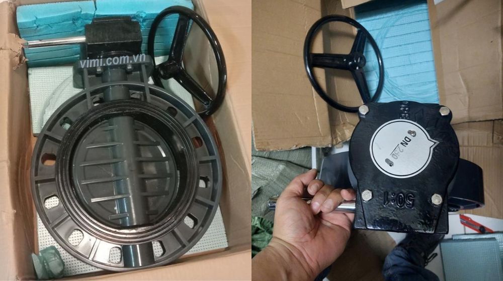 van bướm nhựa pvc dn250 kẹp wafer