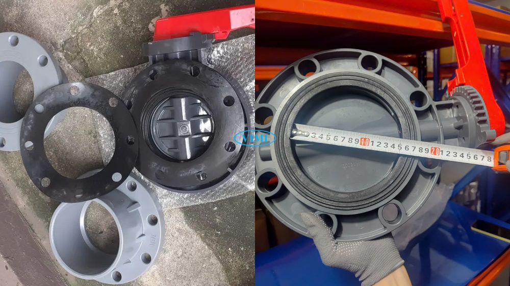 Van bướm nhựa PVC DN150 van bướm nhựa pvc dn150 lắp ống cỡ nào