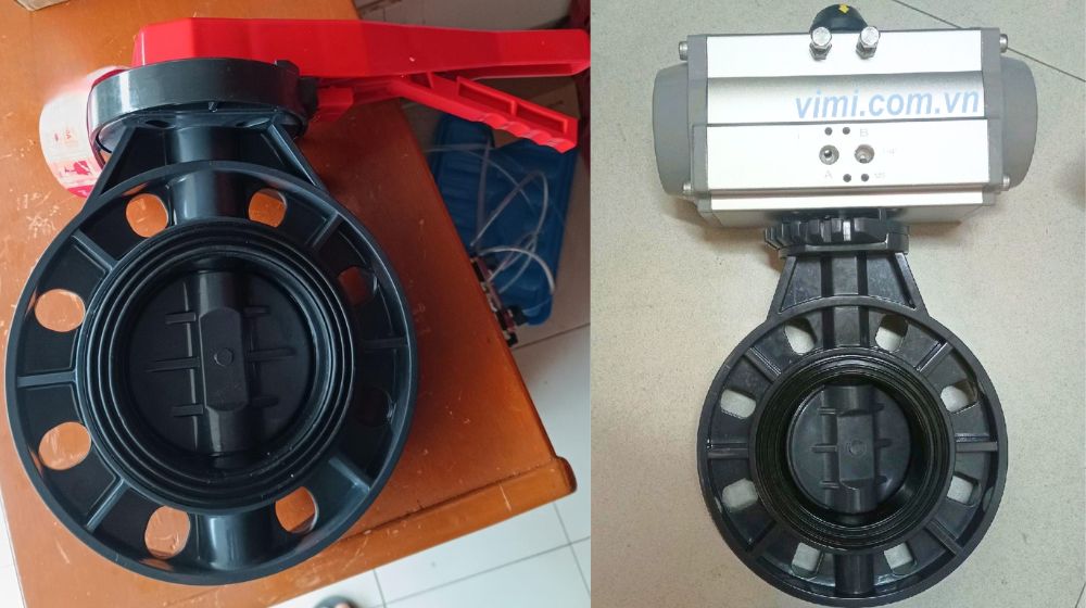 Van bướm nhựa PVC DN125 vận hành van bướm nhựa pvc dn125
