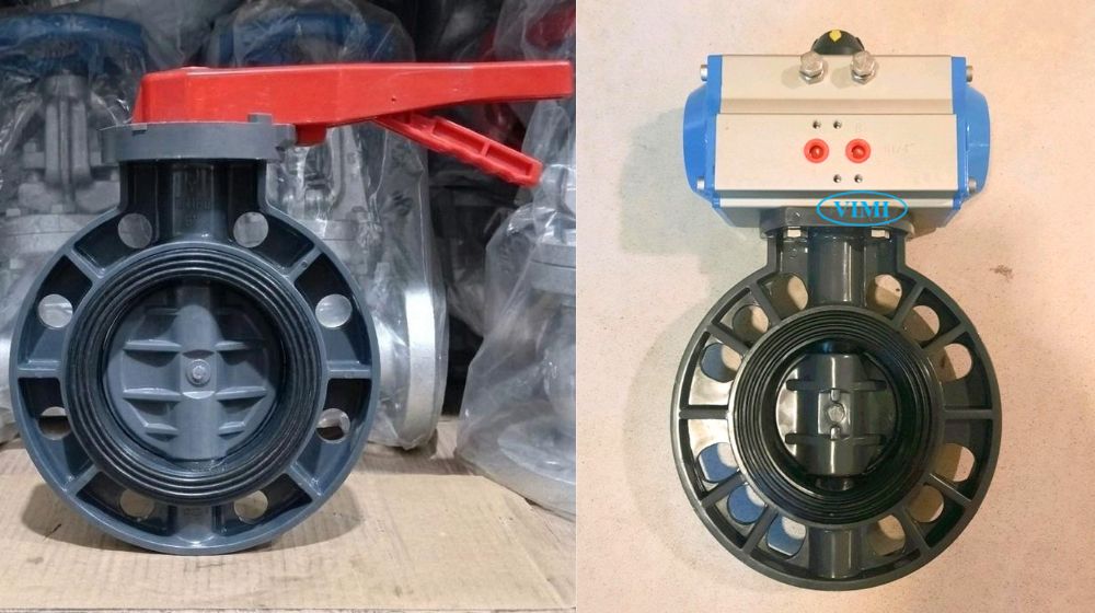 Van bướm nhựa PVC DN150 vận hành van bướm nhựa pvc dn150