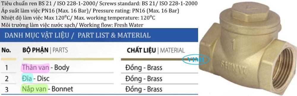 cấu tạo của van 1 chiều đồng lá lật Shinyi