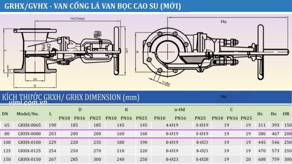 Shinyi GRHX DN80 kích thước của grhx-0080
