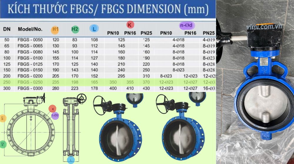 Shinyi FBGS DN250 kích thước lắp đặt của fbgs-0250