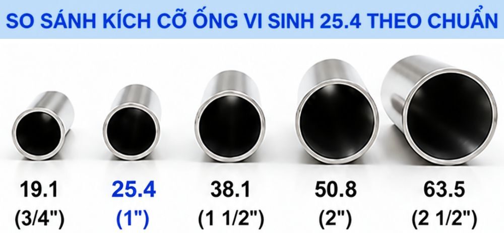 kích cỡ liền với ống inox vi sinh 25.4